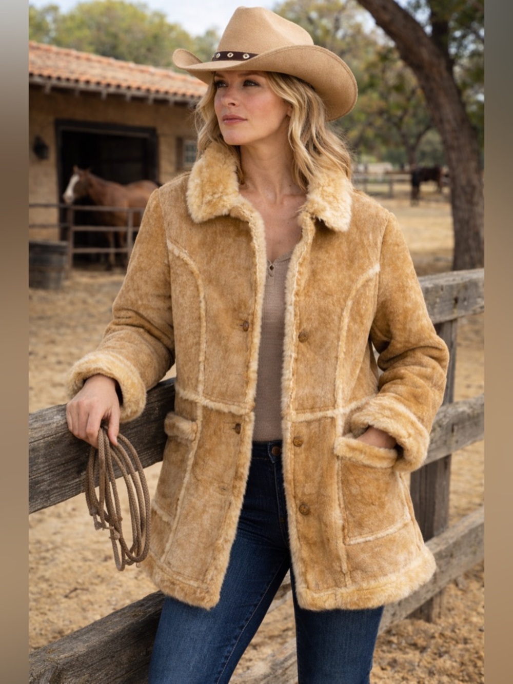 Gino Leather / Genuine Sheepskin Shearling Vintage Coat Jacket Women’s Size 16